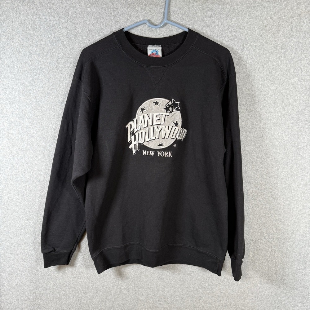 Planet hollywood pullover womens large black silver sweatshirt vintage 90s